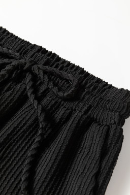 Black Crinkle Rib JOLLY Pattern Long Sleeve Top and Pockets Pants Set