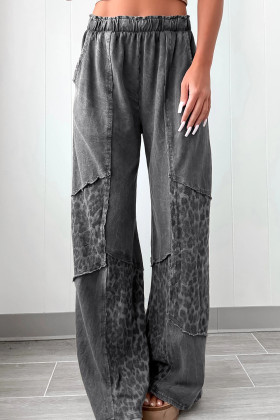 Pantalons amples de patchwork de lleopard amb rentat mineral gris fosc
