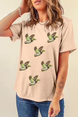 Khaki Flying Mallard Sequin Patched Graphic Tee