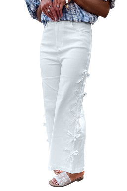 White Bowknot Side Detail Straight Leg Loose Jeans