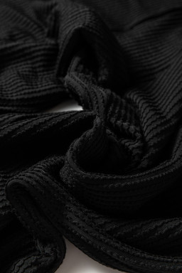 Black Crinkle Rib JOLLY Pattern Long Sleeve Top and Pockets Pants Set