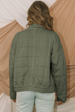 Green Zip Up Pocket Quilted Cropped Jacket