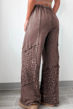 Coffee Mineral Wash Leopard Patchwork Loose Pants
