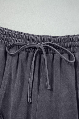 Light Grey Flower Patch Mineral Washed Cropped Wide Leg Pants