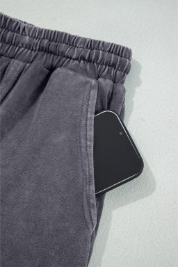 Light Grey Flower Patch Mineral Washed Cropped Wide Leg Pants