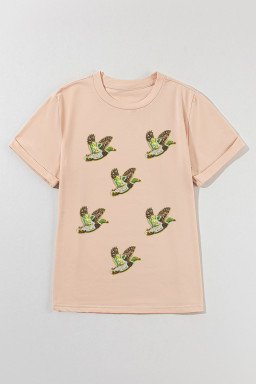 Khaki Flying Mallard Sequin Patched Graphic Tee