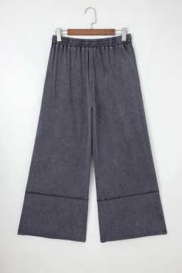 Light Grey Flower Patch Mineral Washed Cropped Wide Leg Pants