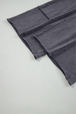 Light Grey Flower Patch Mineral Washed Cropped Wide Leg Pants