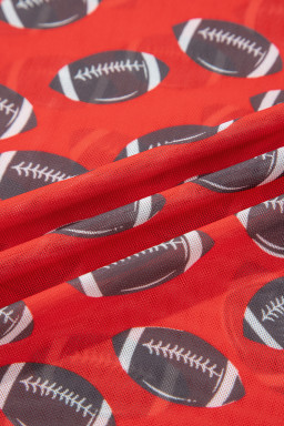 Red Game Day Football Mesh Sheer Long Sleeve Top