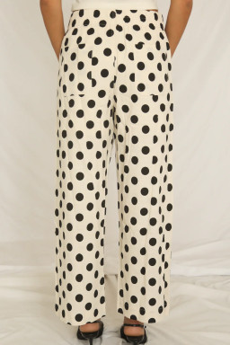 White Casual Polka Dot Wide Leg Pants