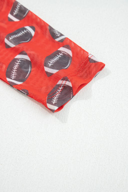 Red Game Day Football Mesh Sheer Long Sleeve Top