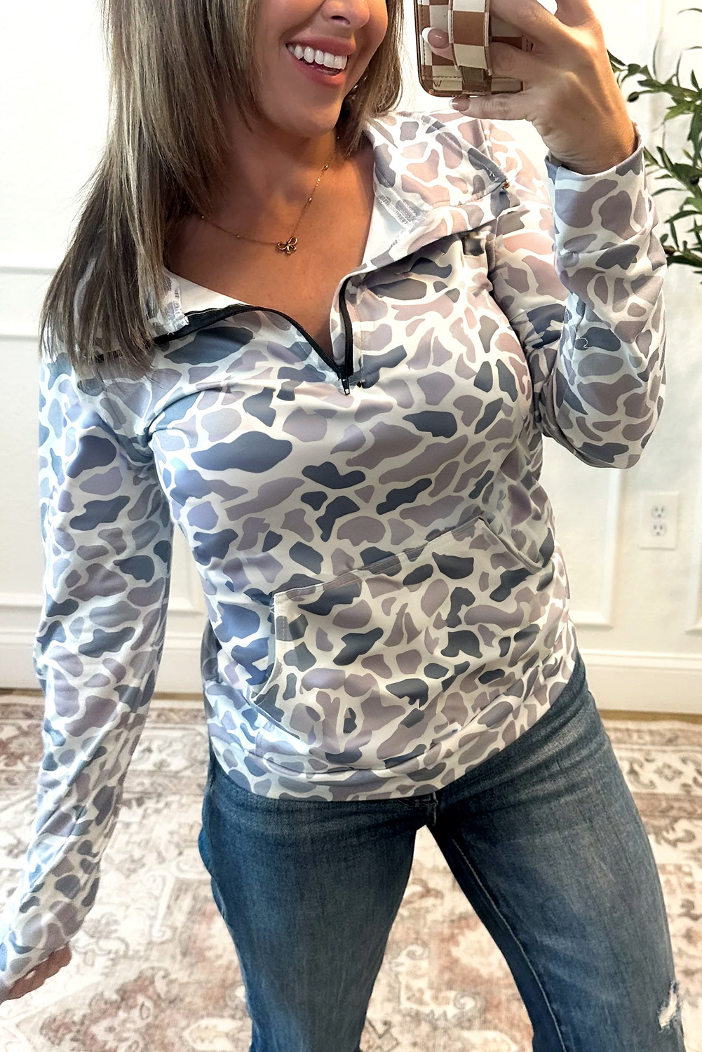 Multicolour Camo V Neck Long Sleeve Pullover Sweatshirt