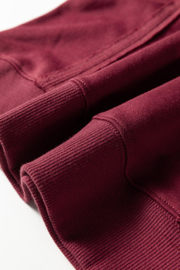 Red Sandalwood Plaid Patchwork Sleeve Raw Seam Sweatshirt