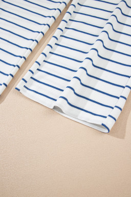 Sail Blue Striped Long Sleeve Pullover and Wide Leg Pants Set
