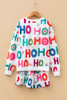 White Ho Ho Ho Letter Graphic Christmas Pajama Set