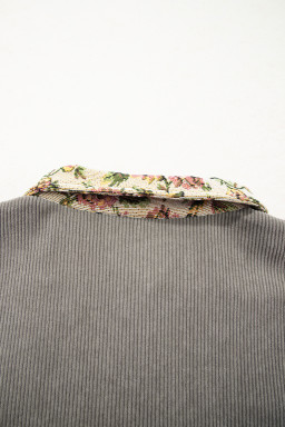 Medium Grey Corduroy Floral Patchwork Vintage Jacket