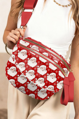 Fiery Red Father Christmas Print Double Zip Holiday Crossbody Bag