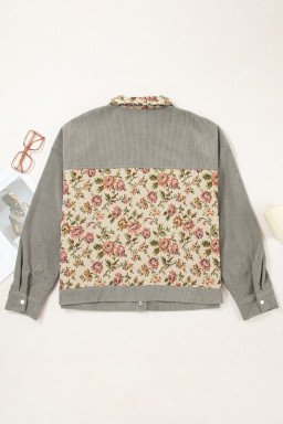 Medium Grey Corduroy Floral Patchwork Vintage Jacket