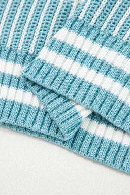Light Blue Two Tone Striped Patchwork Drop Shoulder Sweater