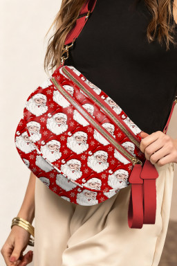 Fiery Red Father Christmas Print Double Zip Holiday Crossbody Bag