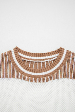 Khaki Two Tone Striped Patchwork Drop Shoulder Sweater