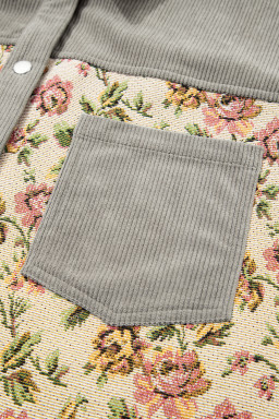 Medium Grey Corduroy Floral Patchwork Vintage Jacket