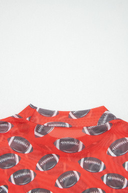 Red Game Day Football Mesh Sheer Long Sleeve Top