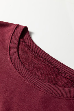 Red Sandalwood Plaid Patchwork Sleeve Raw Seam Sweatshirt