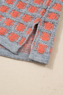 Pink Checkered Oversized Side Slit Sweater