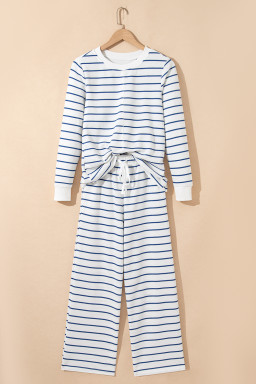 Sail Blue Striped Long Sleeve Pullover and Wide Leg Pants Set