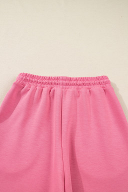 Pink Solid Color Zip Up Hoodie Drawstring Loose Pants Set