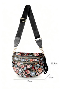Black Floral Print Multi Pocket Crossbody Bag