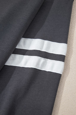 Dark Grey Preppy Striped Sleeve Loose Sweatshirt