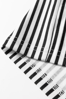Black Striped Elastic Waistband Pocketed Loose Pants