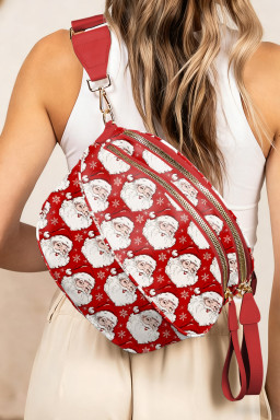 Fiery Red Father Christmas Print Double Zip Holiday Crossbody Bag