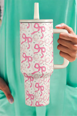 Bright Pink Bow Heart Print Tumbler Cup
