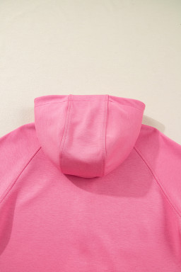 Pink Solid Color Zip Up Hoodie Drawstring Loose Pants Set