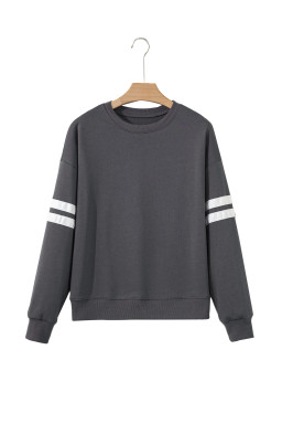 Dark Grey Preppy Striped Sleeve Loose Sweatshirt