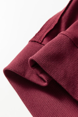 Red Sandalwood Plaid Patchwork Sleeve Raw Seam Sweatshirt