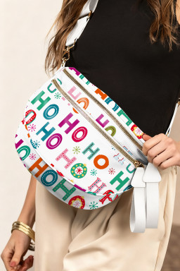 White HO HO HO Print Double Zip Crossbody Bag