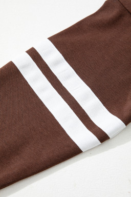 Coffee Preppy Striped Sleeve Loose Sweatshirt