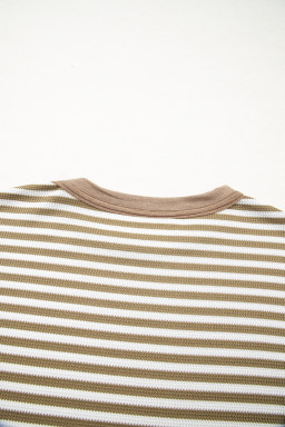 Khaki Stripe Patchwork Knit Drop Shoulder Top
