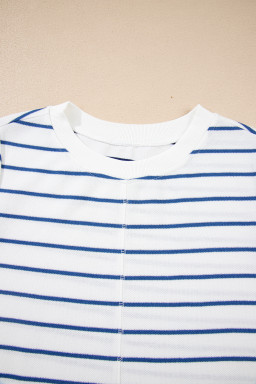 Sail Blue Striped Long Sleeve Pullover and Wide Leg Pants Set