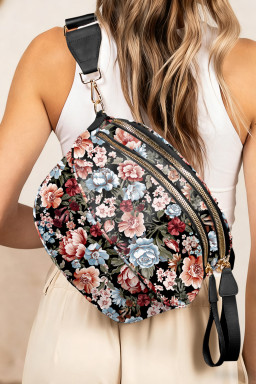 Black Floral Print Multi Pocket Crossbody Bag