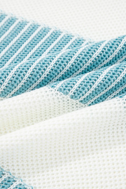 Light Blue Two Tone Striped Patchwork Drop Shoulder Sweater