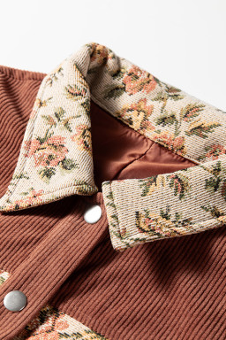 Clay Ribbed Retro Floral Patchwork Jacket