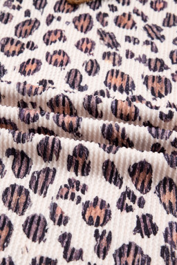 Parchment Leopard Colorblock Patchwork Twist Ribbed Plus Size Baggy Pullover