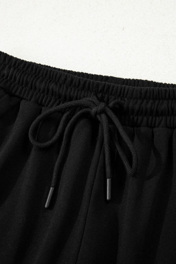 Black Varsity Striped Sleeve Drop Shoulder Sweatshirt and Shorts Set