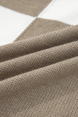 Brown Checkered Open Front Drop Shoulder Cardigan