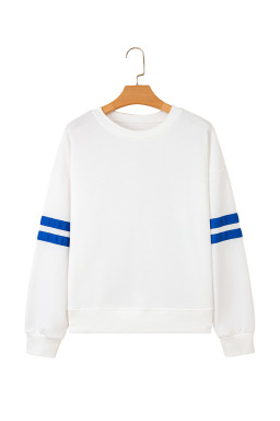 White Preppy Striped Sleeve Loose Sweatshirt
